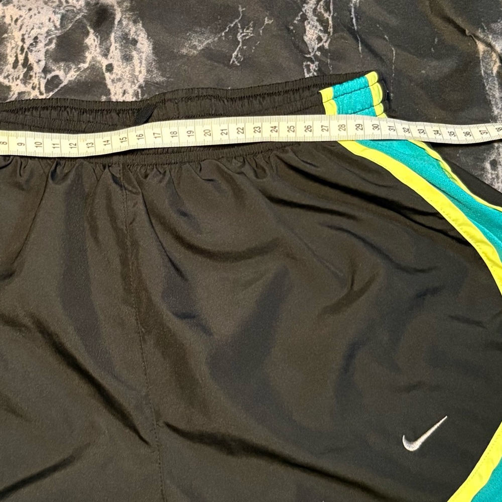 Nike Black Shorts with Yellow and Teal Stripes
